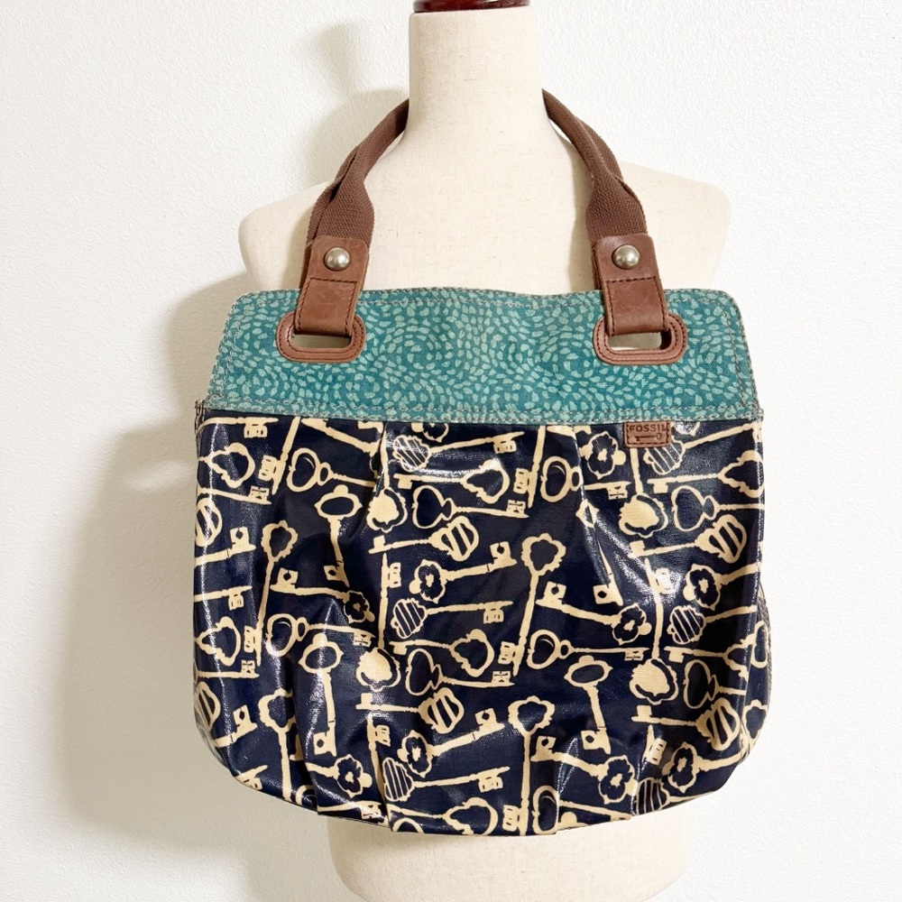 Vintage Fossil Key Per Coated Canvas Shoulder Bag